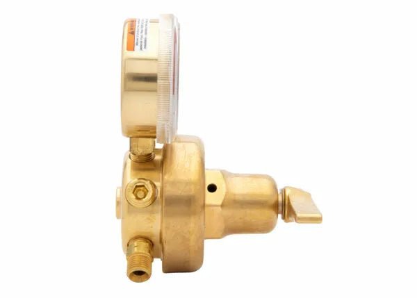 Harris 3500-15-300 Single Stage Acetylene Regulator for welding, with gauge and knob, high-flow, on white background.
