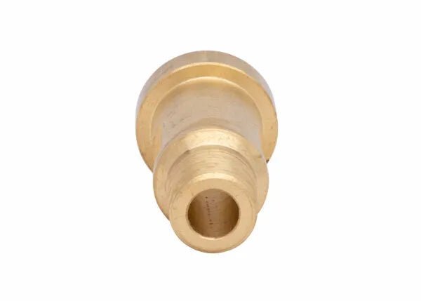 Harris 3/8" NPT Manifold Union Nipple 9005759, brass welding accessory with tapered base, shown on white background.