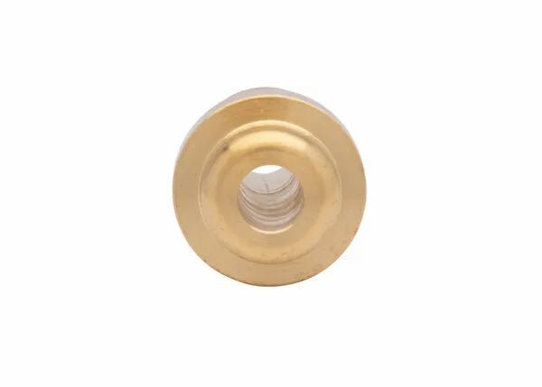 Harris 3/8" NPT Manifold Union Nipple 9005759 for welding equipment, brass, internal threads, top view on white background.