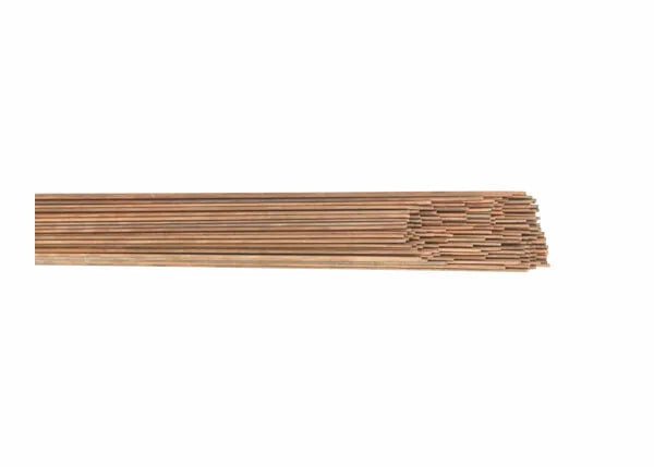 A bundle of Harris 3AH Air-Hardening Tool Steel TIG GTAW Welding Rods, 3/32 diameter, 5 lb package (003AH50), is neatly arranged with aligned ends, showcasing uniform length and thickness against a plain white background.