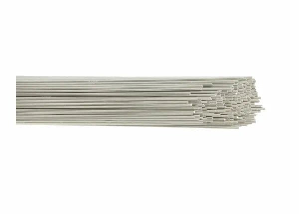 A bundle of Harris 5356 GTAW Aluminum Welding TIG Rods (1/16, 36, 5# box - 05356305) is shown neatly stacked and aligned horizontally on a plain white background, with the smooth rod ends visible on the right.