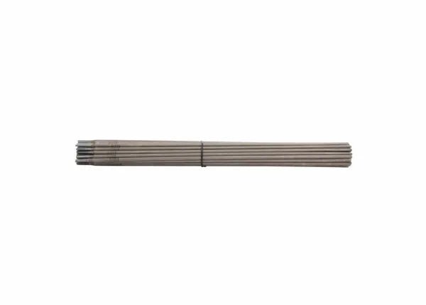 A bundle of Harris 6013 Stick SMAW Welding Rods (3/32 x 10, Box 60135010) lies horizontally on a white background, held together by a black wire. These cylindrical electrodes are uniform in size with slightly darker tips at one end.
