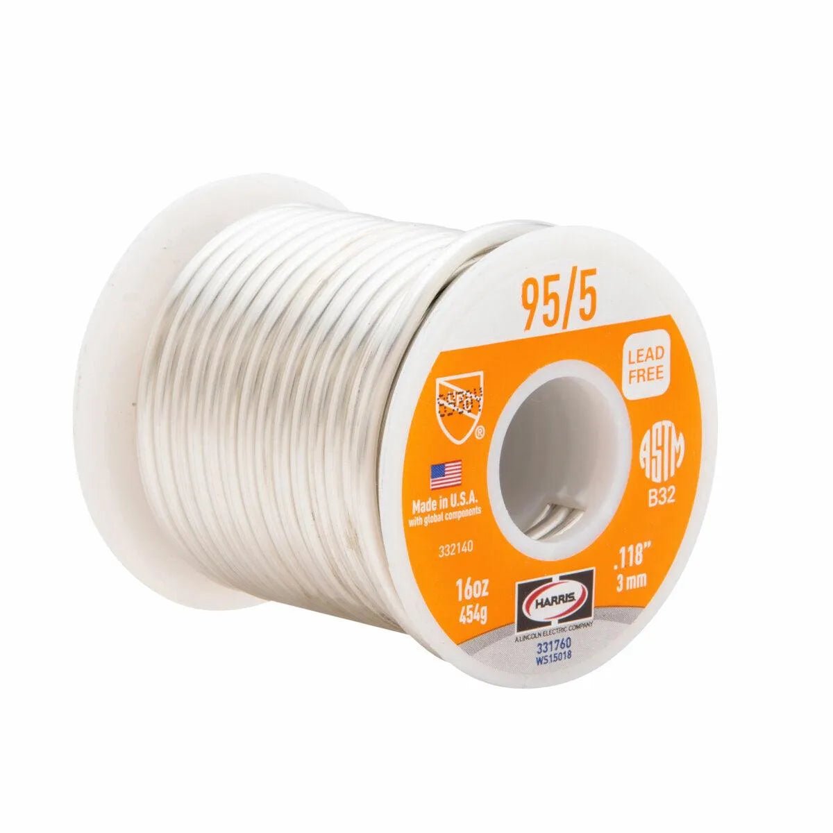 Harris 95/5 Lead-Free Solid Wire Solder 0.118 in 1 lb Spool 331760 - WeldingMart.com