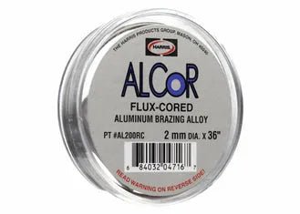 Harris Alcor™ Flux Cored Aluminum Brazing Alloy 2MM Coil for welding, labeled with logo and barcode, ideal for heat exchanger repair.