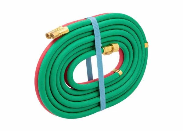 Harris All Fuel Gas Twin Welding Hose T-Grade 3/16"x20' A&B with brass fittings, coiled, for welding tools at WeldingMart.