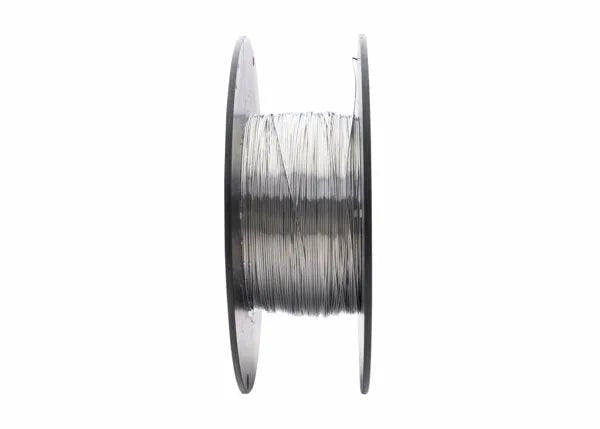 Harris Aluxcor 4047 F15.1 aluminum flux-cored brazing alloy spool (.062", 10 lb) for HVAC welding, side view on white.