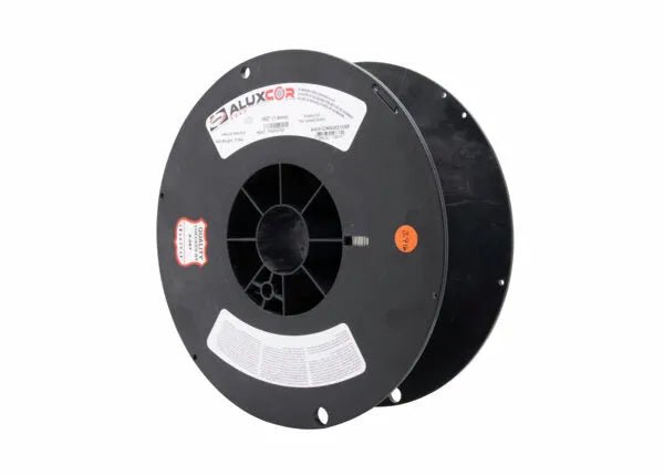 Harris Aluxcor 4047 F15.1 aluminum flux-cored brazing alloy, 10 lb spool, welding accessory for HVAC, with safety label.