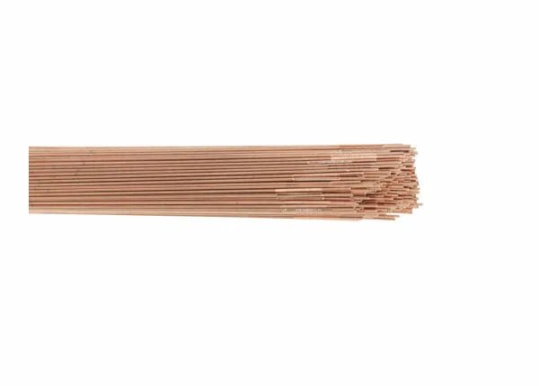 A 10LB box of Harris ER80S-B2 Low Alloy Welding Rod Steel TIG (80SB230) is shown, featuring tightly grouped, straight rods with aligned ends and a metallic reddish-brown color against a plain white background.