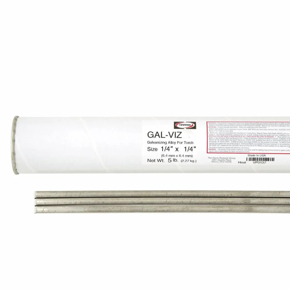 Harris Gal-Viz™ Galvanizing Solder 1/4 in. x 1/4 in. x 18 in. 1 ea. 5 lb. tube in box - GLVIZ90 - WeldingMart.com