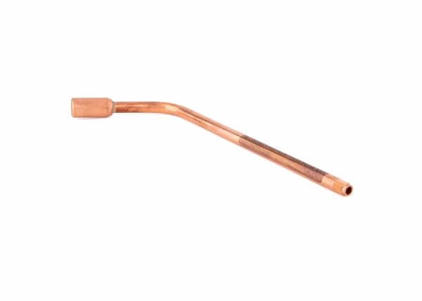 A single bent copper pipe, ideal as an all copper heating tip for Harris heating assembly or oxy-acetylene heating, with a wider end on the left and a narrower end on the right, isolated on a white background.