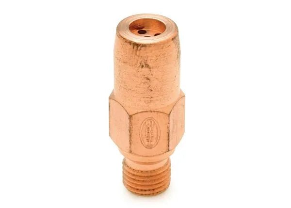 A copper-colored flashback arrestor with a hexagonal middle section and threaded bottom, used for gas welding and cutting equipment—compatible with universal tip tube mixers—to prevent reverse gas flow and explosions.