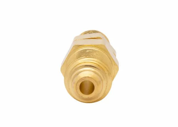 Harris Hose Adaptor 8800527 brass 1/4" NPT male, hex design, for welding equipment; threaded for secure tool connections.