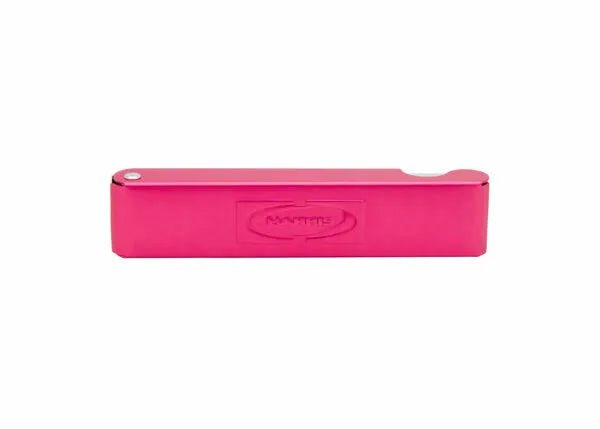 A rectangular, bright pink Harris King Tip Cleaner (2010690) with a closed handle featuring rounded edges and MANTIS embossed in an oval. A small notch on the right edge shows where the tip cleaner folds out.