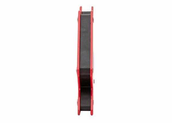 The Harris Magnetic Holder - Medium (MAGFXMD) is a black and red plastic tool with flat sides, a slightly curved middle, and a rectangular, spool-like shape; it features a magnetic black center bordered by red edges.