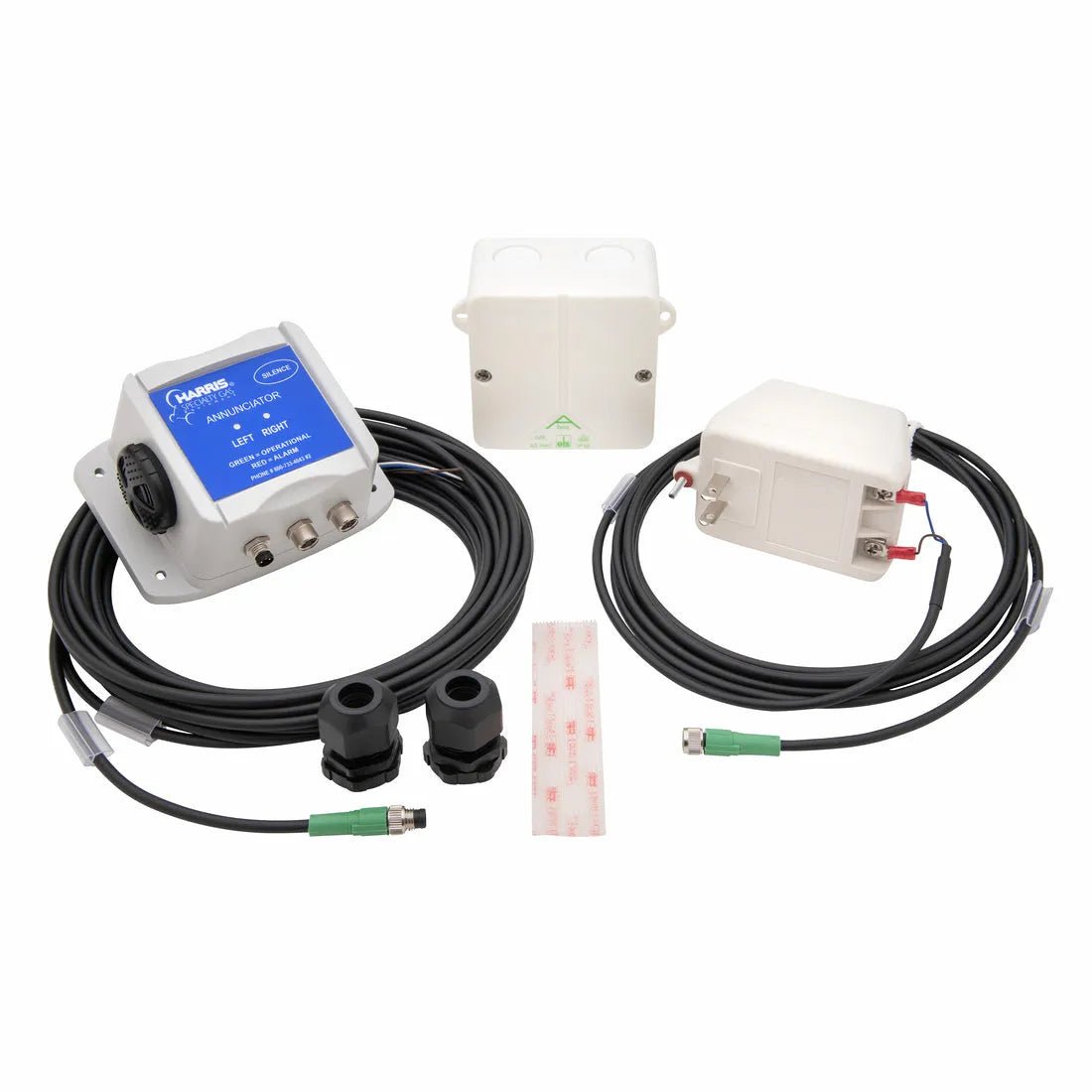 Harris Model 1031 Annunciator Alarm System kit with control box, cables, enclosures, connectors—essential welding accessories.