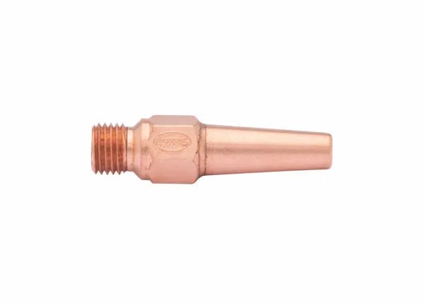 The Harris 1600270 1390-13N Separable Brazing Tip features a threaded left end and a tapered nozzle right end, shown isolated on a white background.