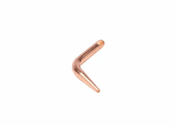 A single small, metallic, V-shaped Harris Model 23A90 brazing tip or bent copper rod is isolated on a white background.
