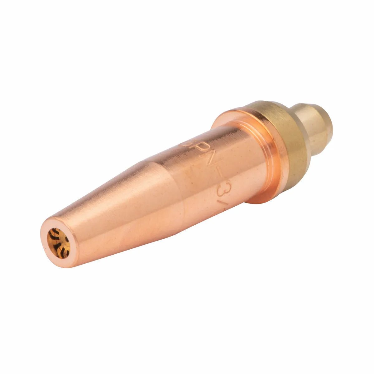 Harris Model 3-GPN-2 V-Series Hand Cutting Tip 1502313, copper, tapered, for welding torches, shown on white background.