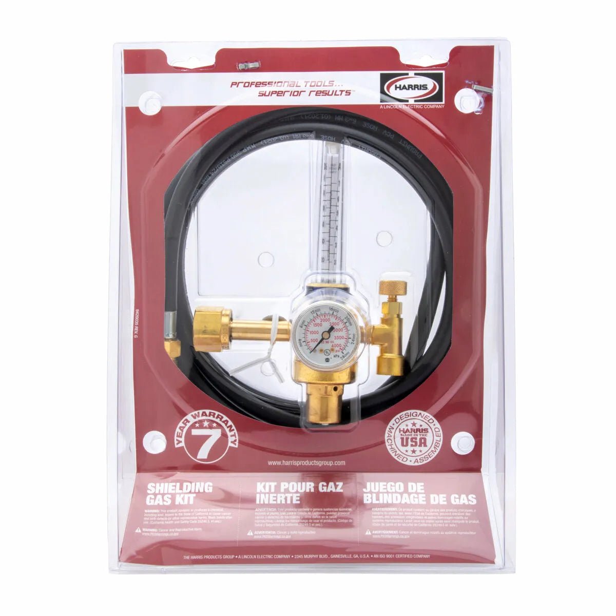 Harris 4400234 shielding gas regulator kit with flowmeter, gauge, hose, connectors—ideal welding accessory at WeldingMart.
