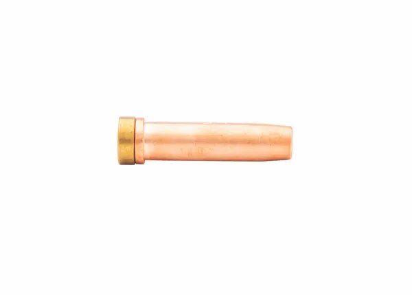 Close-up of Harris Model 3690-1P Hand Cutting Tip 1500620, copper and brass welding tool, isolated on white background.