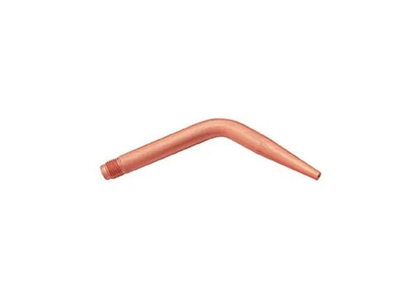 A tellurium copper pipe with a threaded end and a sharp bend forming an angle, resembling an acetylene brazing tip, isolated on a white background.