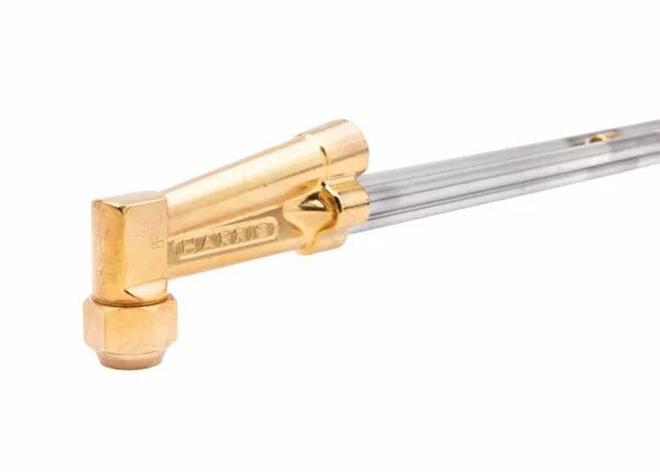 Harris 1003480 62-5FL 36" 90° Head Angle Hand Cutting Torch for welding, with hex nut and long handle on white background.