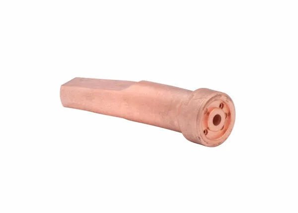 A copper specialty gouging tip with a cylindrical shape and hollow end, designed for heavy duty acetylene gouging tips, compatible with Harris cutting torches, isolated on a white background.