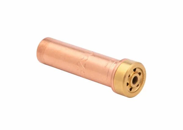 Harris Model 6290-7NH Machine Cutting Tip 1501140, copper/brass welding accessory, shown side view on white background.