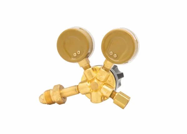 Harris 3100508 - 801-Ar60-580 Single Stage Regulator with dual gauges, welding gas flow control, shown on white background.