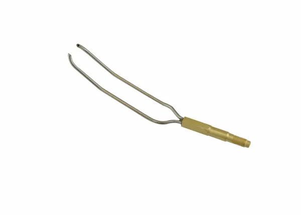 Harris Model 9501 Twin Tip metal brazing fork, 6 7/8", gold handle, for large diameter tubing, welding tool on white background.