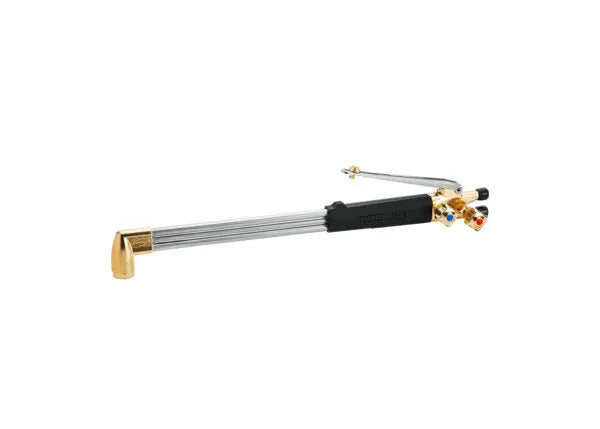 Harris 1001981 980-E 19" welding cutting torch with 90° head, control valves, FlashGuard check valves on white background.