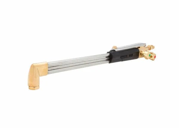 Harris 980-F 19" Hand Cutting Torch, 90° head, control & FlashGuard check valves—pro welding tool for cutting metal, on white.
