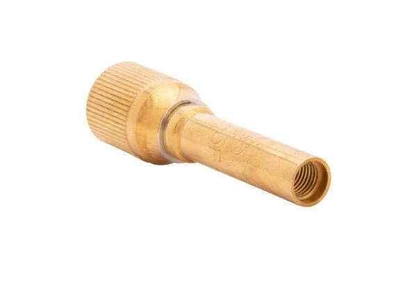A close-up photo of the Harris Model B-15-3F Equal Pressure Mixer - 9105207 shows its textured grip and threaded inner opening on a white background. This cylindrical mixer is ideal for low-pressure mixer or F injector mixer applications.