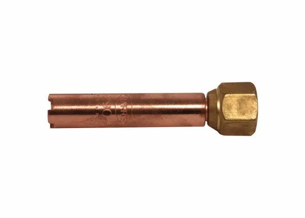 Harris Model H-62-3P Heating Tip 9100520 for welding, hex brass end & copper body, reliable torch accessory on white background.