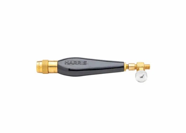 Harris HAS-400 Inferno welding torch handle with black grip, brass fittings, and silver valve on white background. WeldingMart tool.