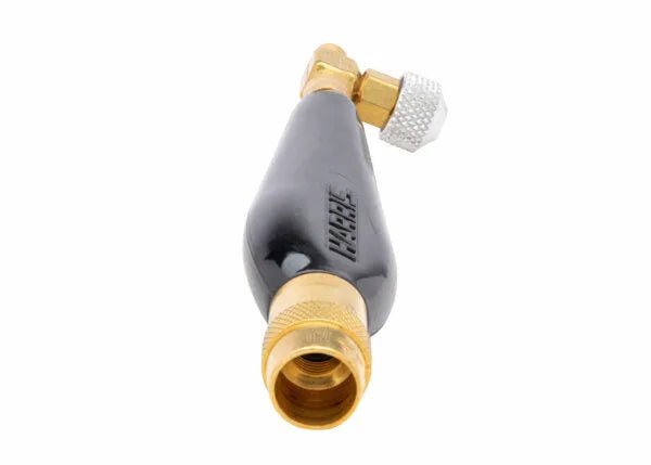 Harris 1400086 HAS-400 Inferno torch handle for welding, brass and black parts, white adjustment knob, "MERRILL" marking.