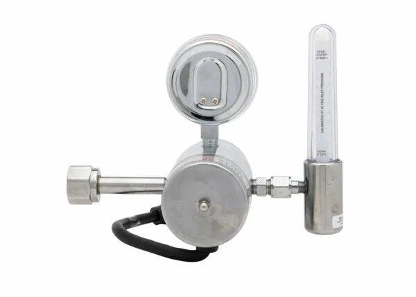 Harris 3100404 HP725-100SCFH-320 240V Flowmeter Regulator for welding, with pressure gauge and clear tube for CO2 control.