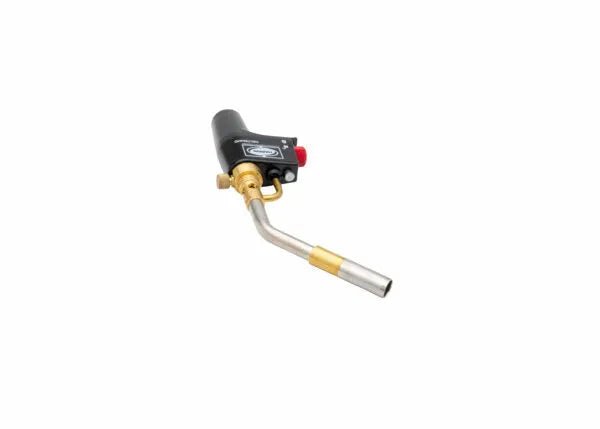 Harris 1400356 HSLT604-HD welding torch with black handle, brass fittings, and silver nozzle, ideal for brazing and soldering.