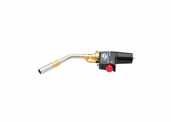 Harris 1400356 HSLT604-HD self-lighting air-fuel torch with black handle, brass fittings, red knob—ideal welding tool.