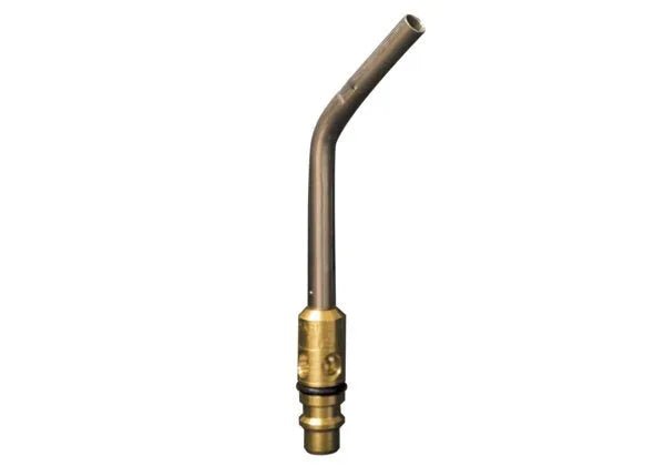 Harris HT-2i Inferno Quick Connect Swirl Heating Tip 1601130 for welding, brass base, curved stainless steel, on white background.