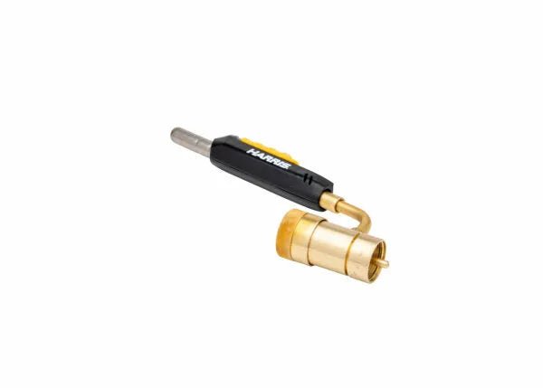 Harris 1400359 HTS99 Auto-Ignite Swivel Air Fuel Torch with black handle, yellow trigger, brass nozzle for welding, brazing.