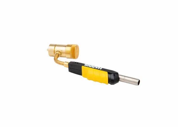 Harris HTS99 Auto-Ignite Swivel Air Fuel Hand Torch, brass nozzle, pro welding tool for brazing & soldering, on white background.