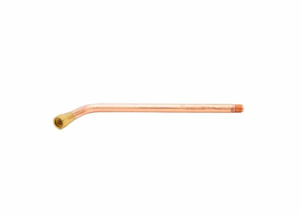 A single copper pipe with a slight bend near one end and a brass tip tube on the angled end, displayed on a white background.