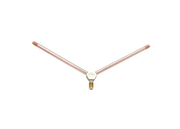A copper V-shaped antenna, like those used with 8490 series tips or Model TH-50-2XLT, features two straight rods extending outward from a central base with a connector at the bottom. The background is white.