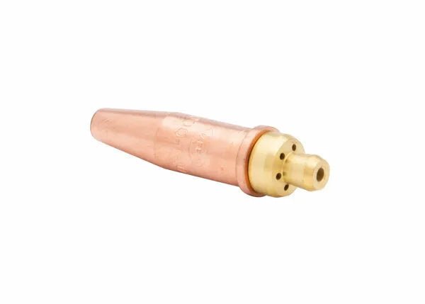 Harris V1-101AC-000 V-Series Cutting Tip 1502069 for acetylene welding torches, brass end, welding tool isolated on white.