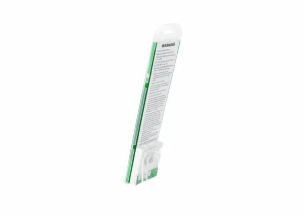 A side view of a blister pack with a white and green label displays Harris Pure Ground Tungsten - 1/16 x 7 10PK (2600930). The clear packaging reveals the edges of TIG welding electrodes against a plain white background.