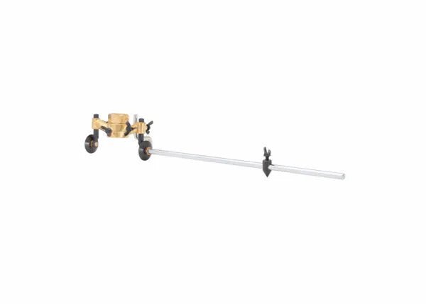The Harris R-69-3B Circle Cutting Attachment (4300200) is a brass-colored, three-wheeled rotary compass tool with a long silver arm, adjustment knobs, and clamp for precise circle cuts. Displayed on a plain white background.
