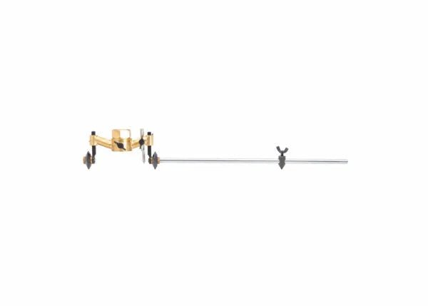 The Harris R-69-3B Circle Cutting Attachment (4300200) features a golden clamp with two black adjustment knobs on a long, horizontal metal rod and a small black adjustable holder midway, shown against a plain white background.