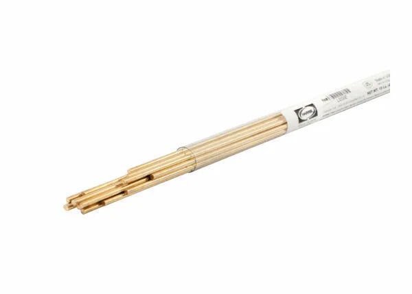 A bundle of Harris 35618L Safety-Silv 35 high silver brazing alloy rods (1/8 x 18 in.), smooth and uniform, partially removed from a clear plastic sleeve with a white label showing text and a barcode.