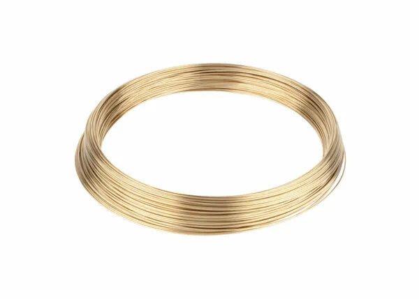 A spool of Harris 38TCW075300SP Safety-Silv 38TCW flux-cored silver brazing alloy (0.075 in, 1.9 mm, 300 toz) is coiled in a smooth, even spiral with a gold-colored finish against a plain white background.